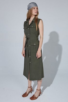 Фото модного эмин платье сафари лен хаки сезон 2020 года