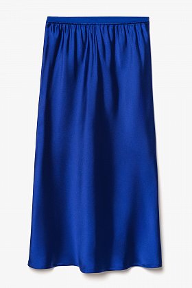 Фото модного ригги юбка атласная по косой синяя сезон 2020 года