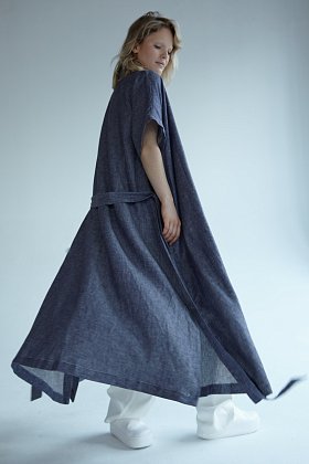 Фото модного мико кимоно длинное лён синее сезон 2020 года