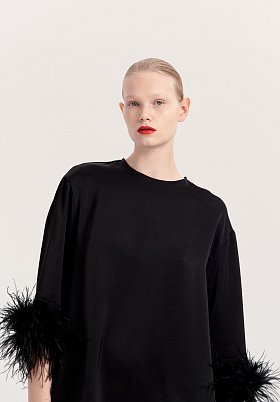 шанталь блуза с перьями черная