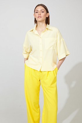 Фото модной одежды - раби блуза с коротким рукавом желтого цвета сезон 2020 года