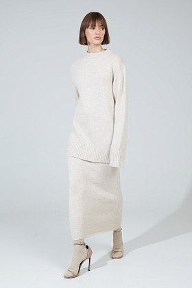 Фото модной одежды - агва юбка вязаная прямая молочный сезон 2020 года